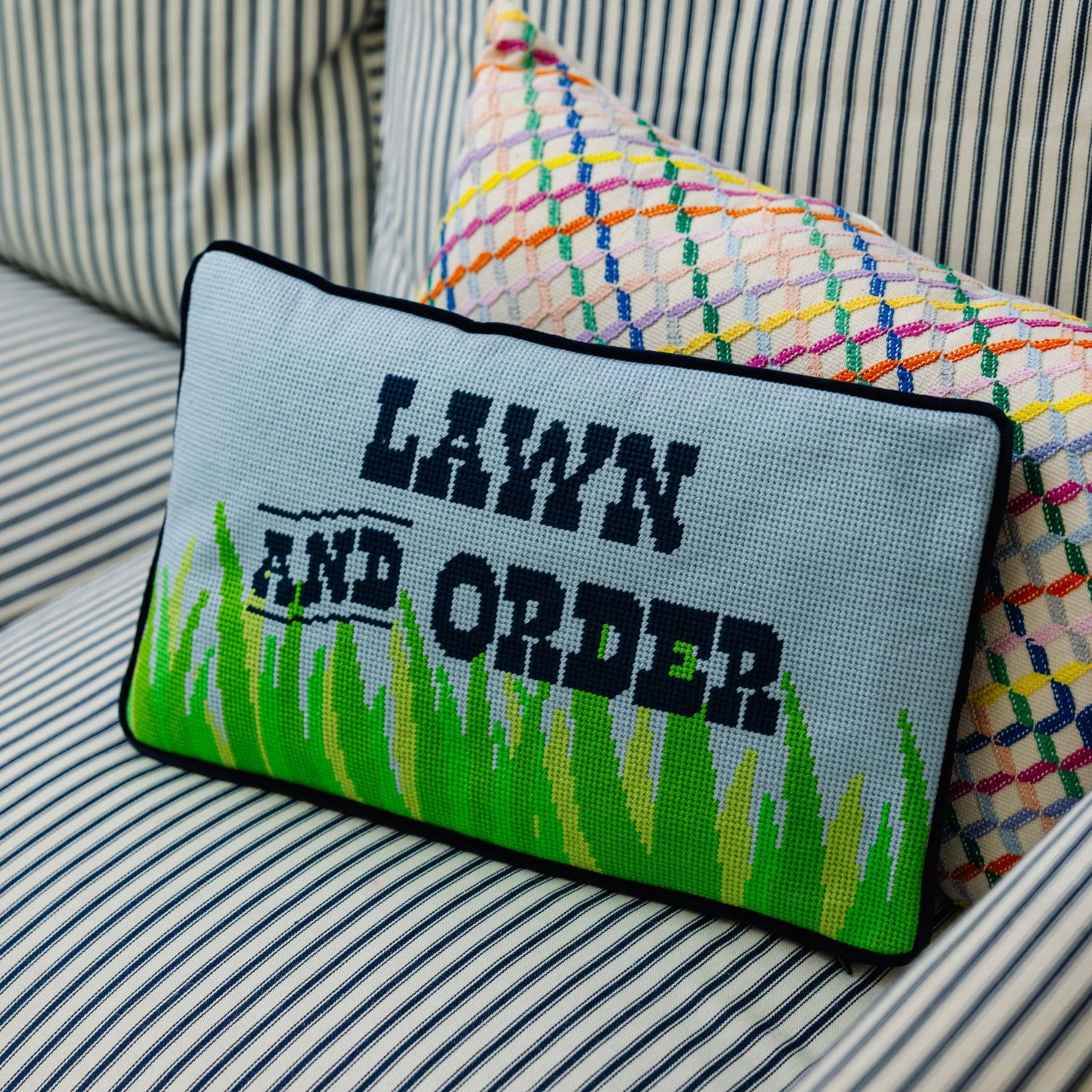 Lawn &amp; Order Needlepoint Pillow