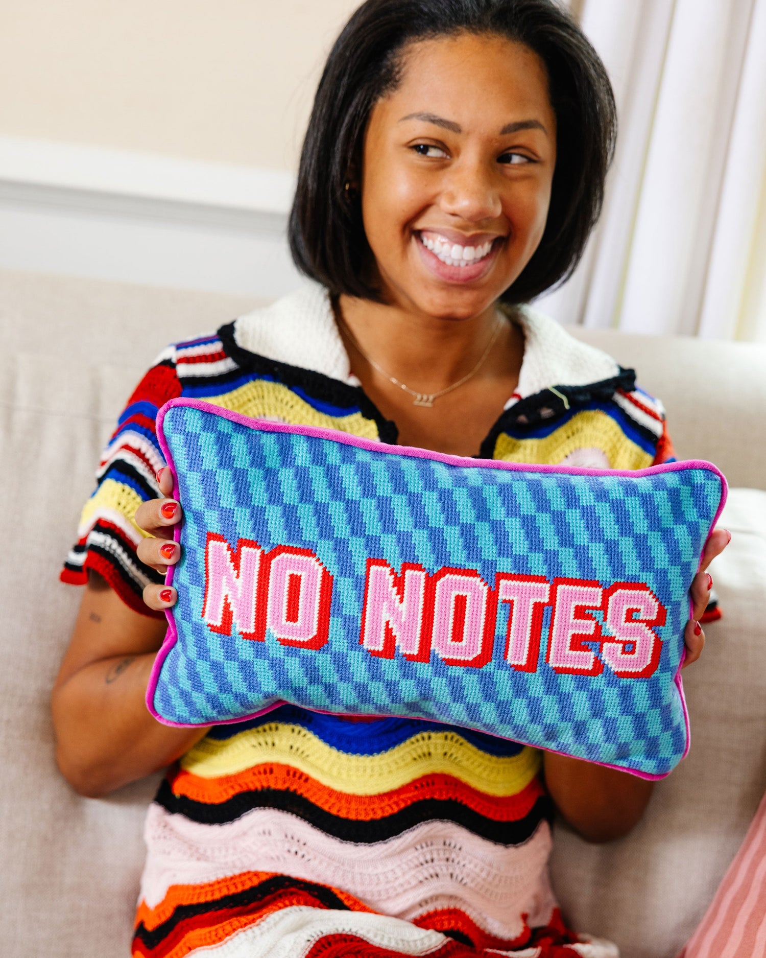No Notes Needlepoint Pillow