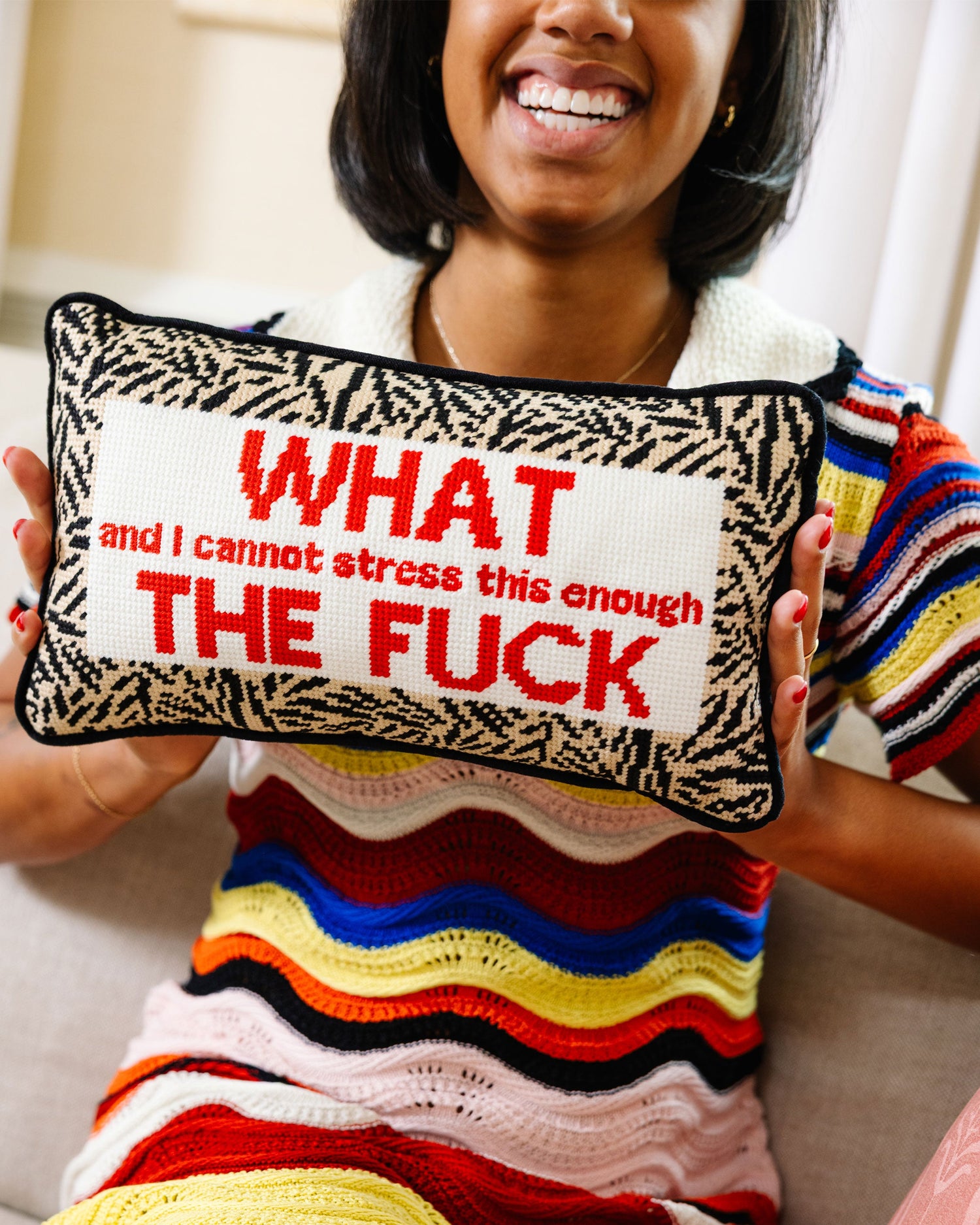 WTF Needlepoint Pillow