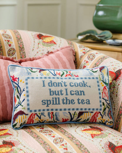 Spill the Tea Needlepoint Pillow