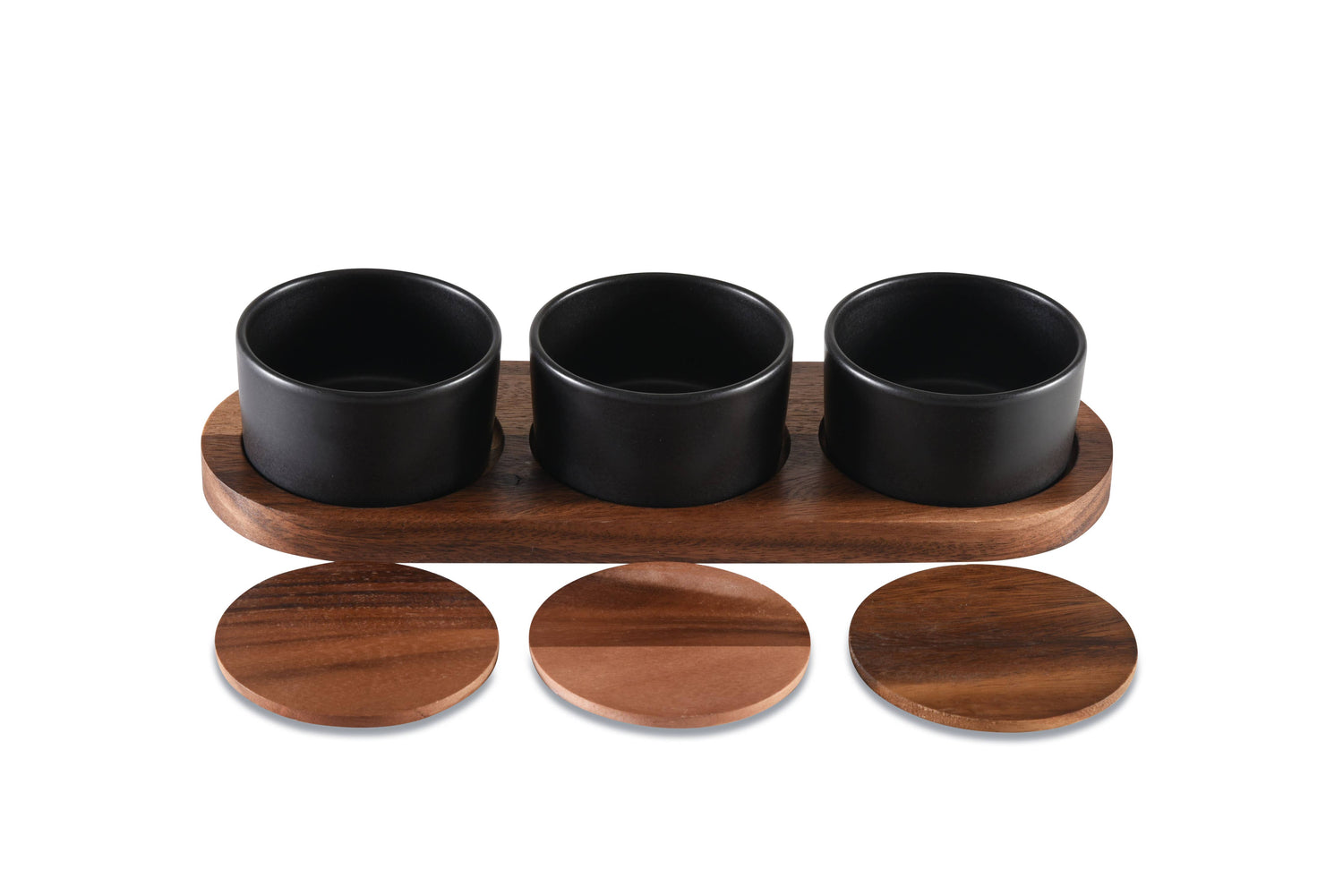 Ceramic Condiment Set on Acacia Wood Base