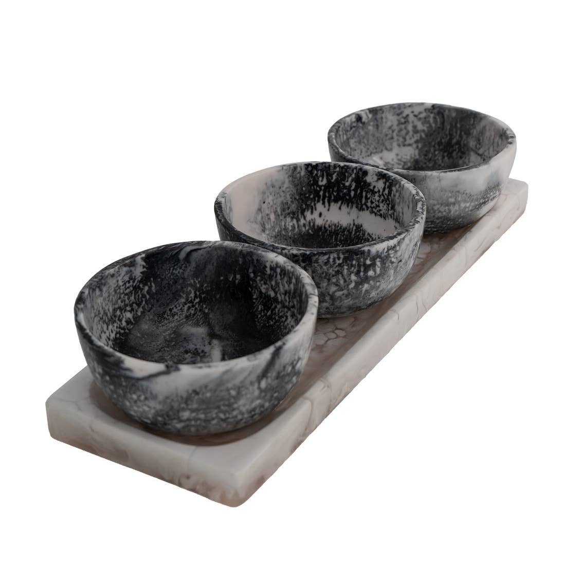 Lucente Black &amp; White Resin Serving Tray &amp; Appetizer Bowls