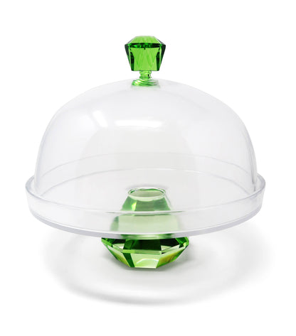 Glass Cake Dome with Colored Diamond Base and Knob, 13&quot;D: Blue