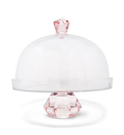 Glass Cake Dome with Colored Diamond Base and Knob, 13&quot;D: Blue