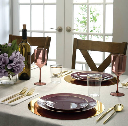 Round Purple • Gold Plastic Plates | 10 Pack: 10.25&quot; Dinner Plates