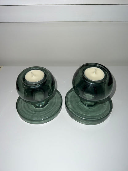 Green Wood Recycled Glass Dual Tea Light and Candle Holder SET of 2