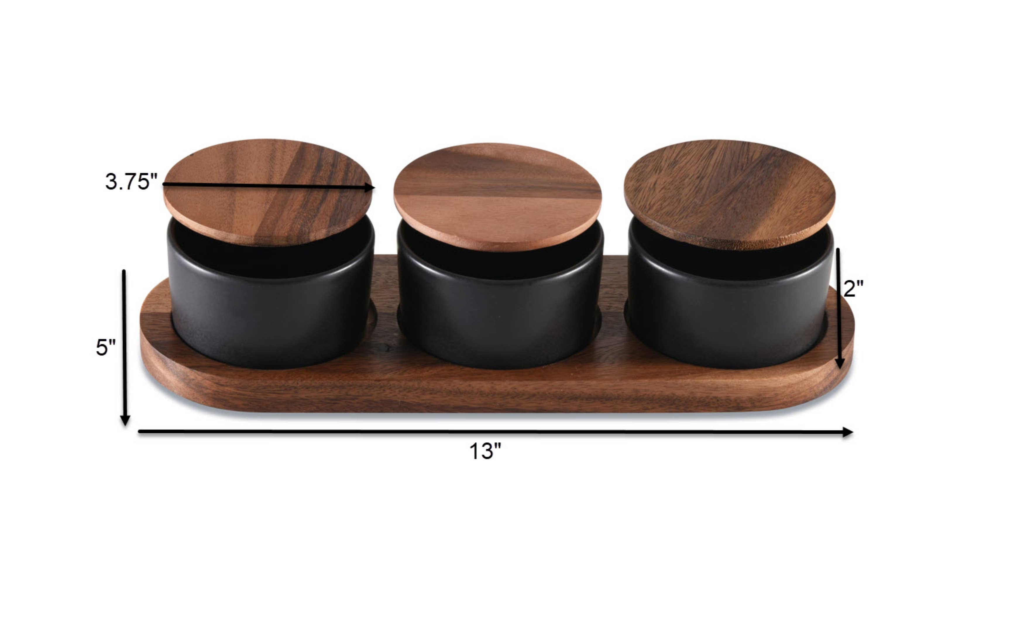 Ceramic Condiment Set on Acacia Wood Base