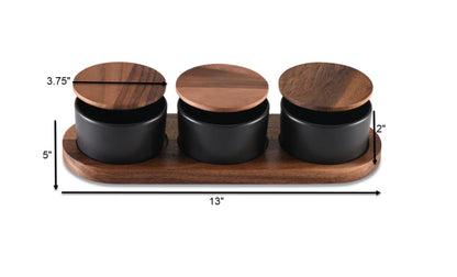 Ceramic Condiment Set on Acacia Wood Base