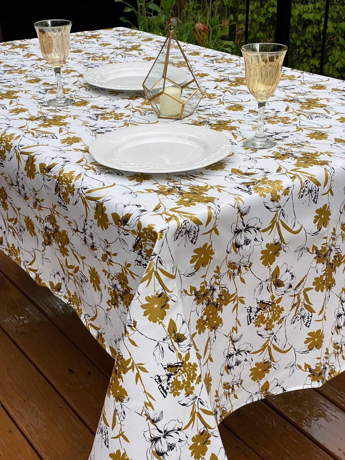 vinyl tablecloth gold floral