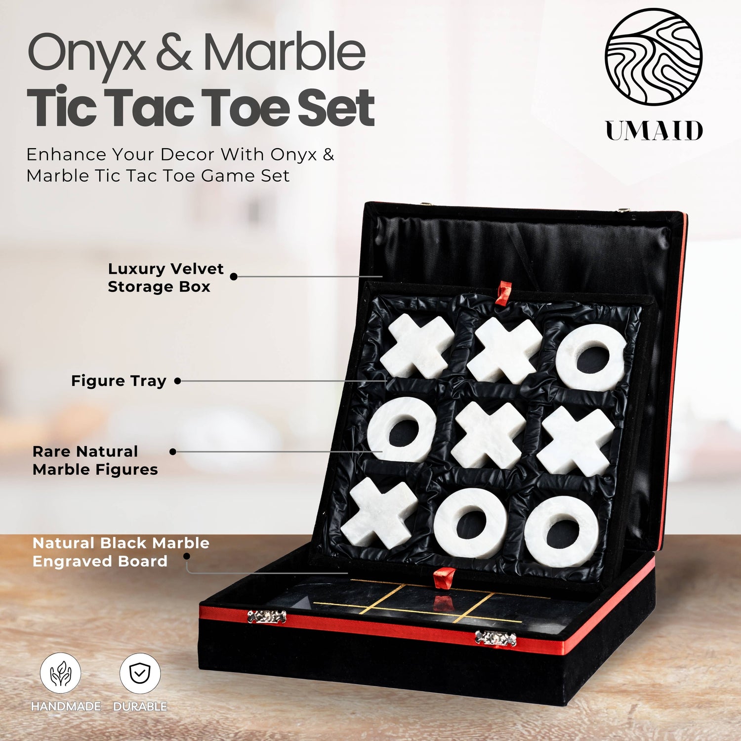 Marble Tic Tac Toe Game: Black &amp; White