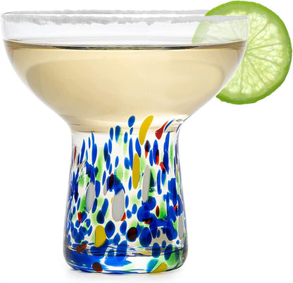 Stemless Margarita Glass – Set of 2-14OZ Luxury Hand Blown Confetti Margaritas, for Cocktails, Water, Wine, Dessert, Martini &amp; Champagne Glasses Cinco de Mayo, Hand Blown Glass - Mexican Confetti