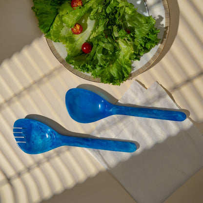 Set of Two Radiant Resin Salad Servers - Blue