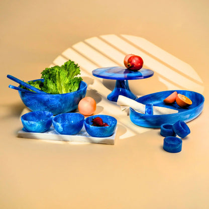 Lucente Blue Resin Serving Tray &amp; Appetizer Bowls