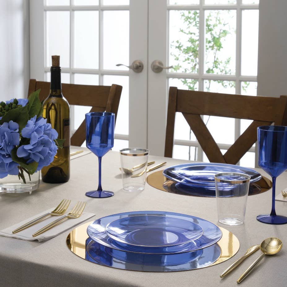 Round Transparent Bartenura Blue  • Gold Plastic Plates | 10