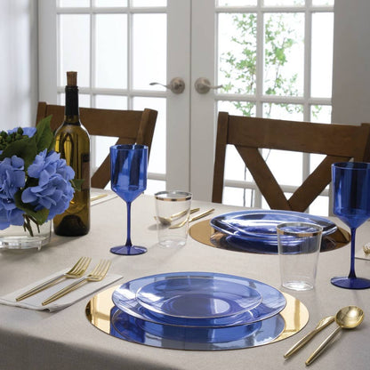 Round Transparent Bartenura Blue  • Gold Plastic Plates | 10