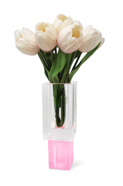 Crystal Square Vase with Colored Base: Large / Pink