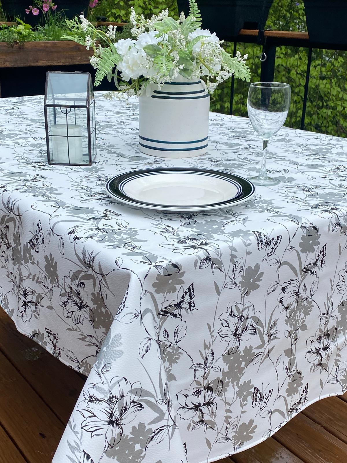 vinyl tablecloth silver floral