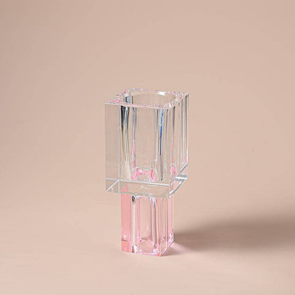 Crystal Square Vase with Colored Base: Large / Pink