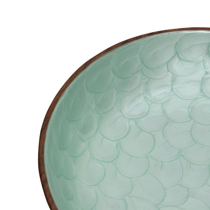 Godinger Green Textured Enamel &amp; Wood Salad Bowl