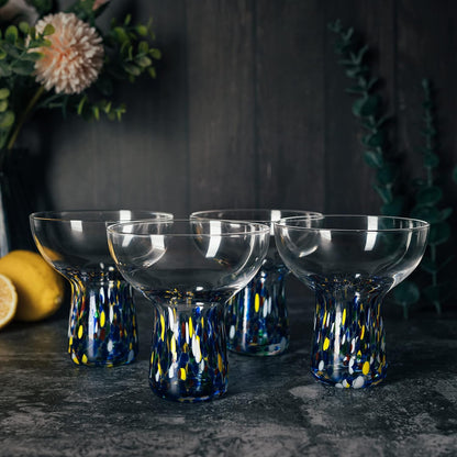 Stemless Margarita Glass – Set of 2-14OZ Luxury Hand Blown Confetti Margaritas, for Cocktails, Water, Wine, Dessert, Martini &amp; Champagne Glasses Cinco de Mayo, Hand Blown Glass - Mexican Confetti