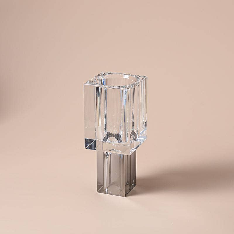 Crystal Square Vase with Colored Base: Large / Pink