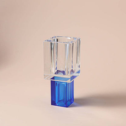 Crystal Square Vase with Colored Base: Large / Pink