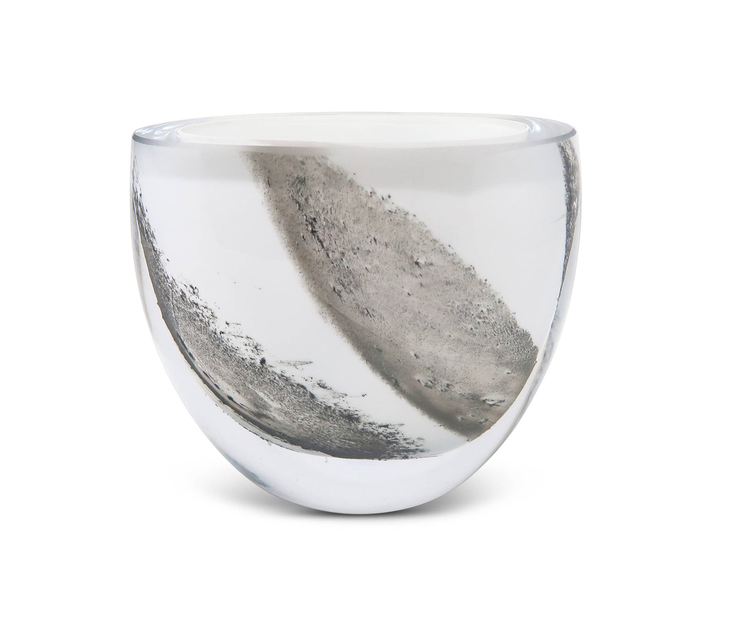 White Glass Shallow Vase With Black Strokes, 6&quot;