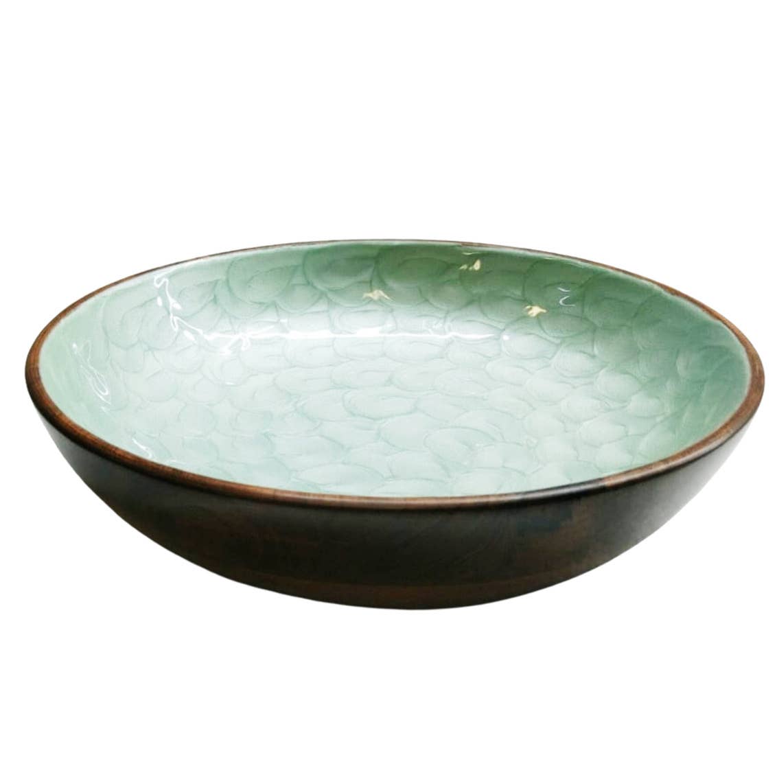 Godinger Green Textured Enamel &amp; Wood Salad Bowl