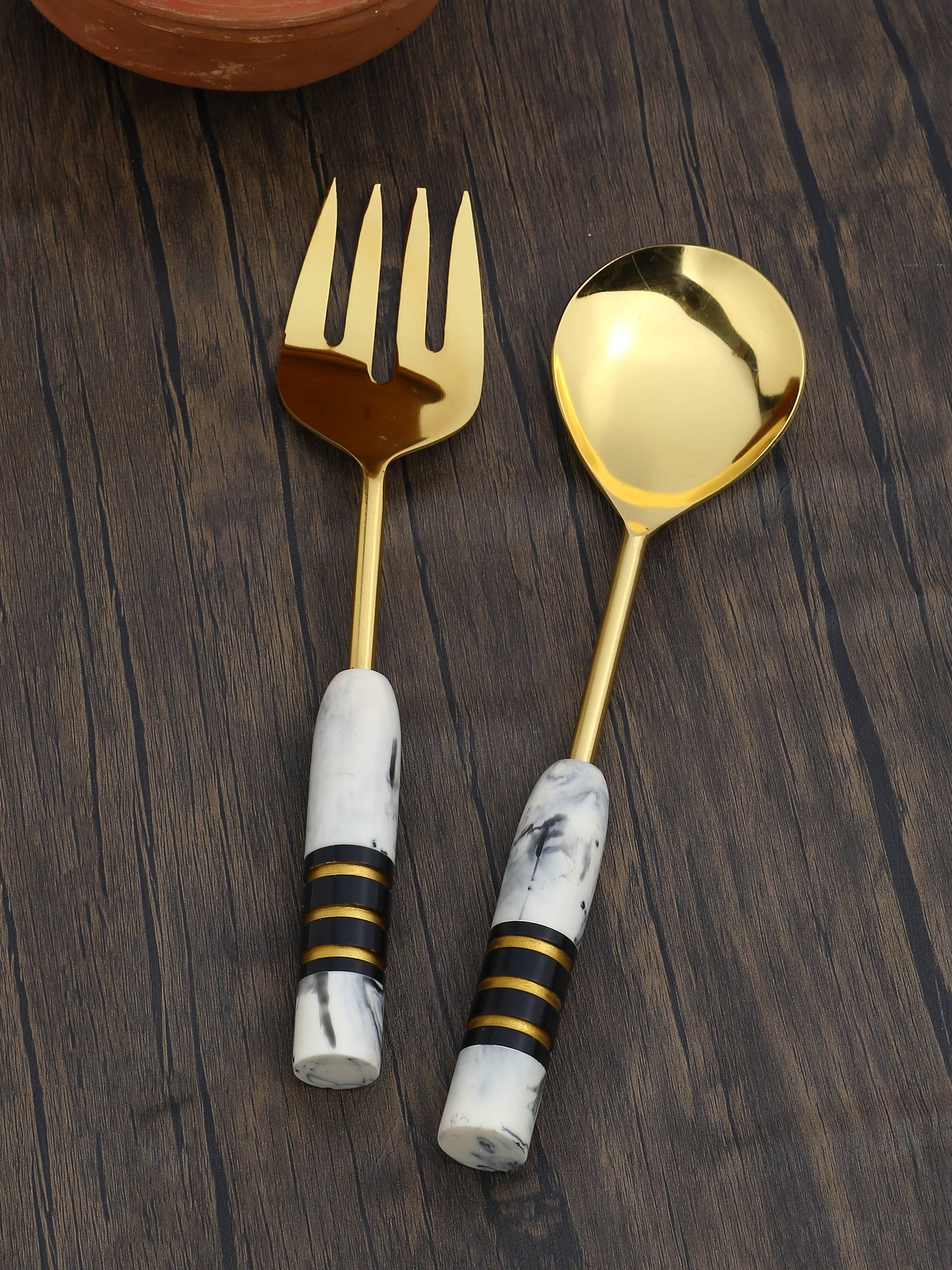 Gold Plated Metal &amp; Resin Salad Server 2- Piece Set (11)