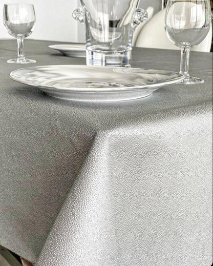 WASHABLE vinyl tablecloth silver shimmer embossed