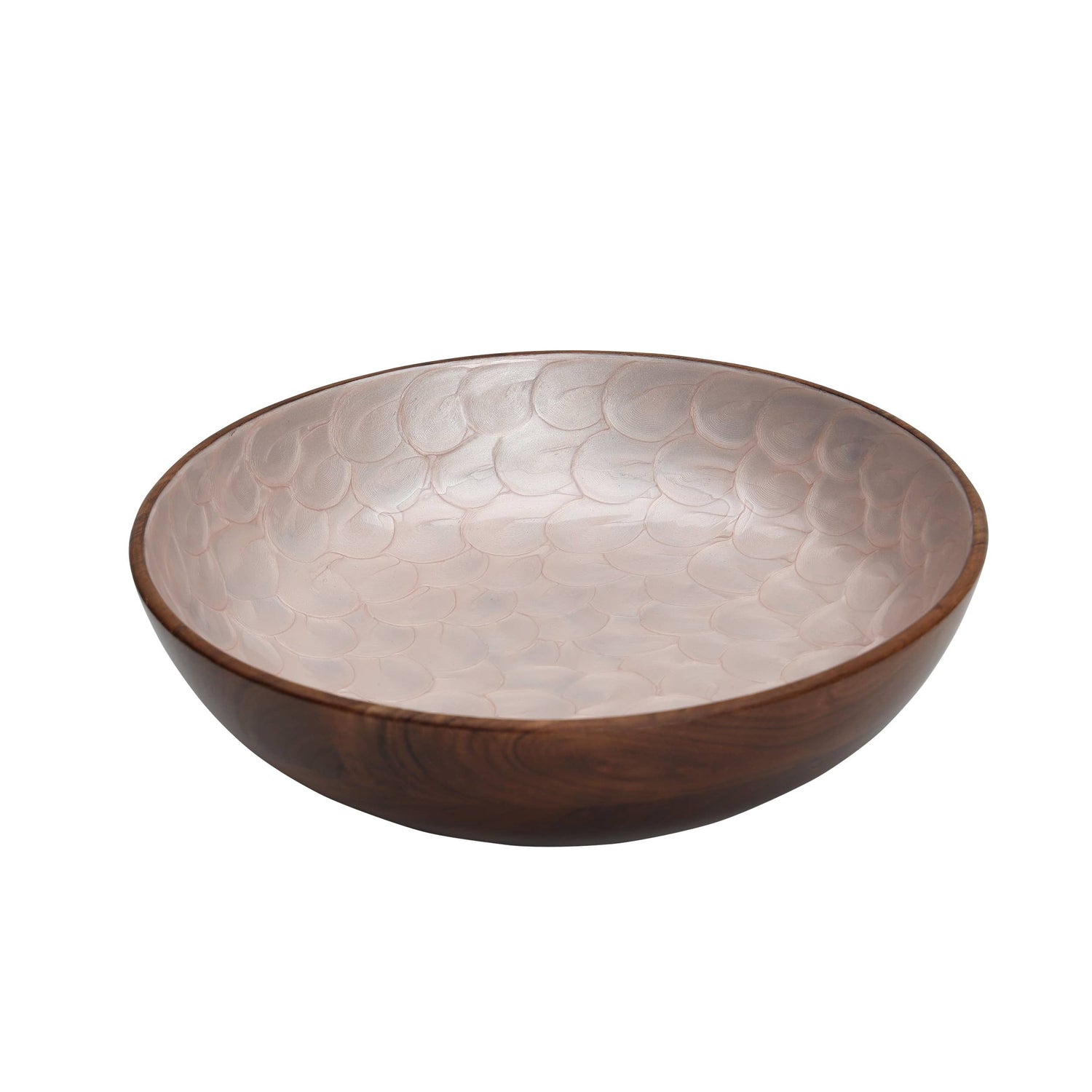 Godinger Pink Textured Enamel and Wood Salad Bowl