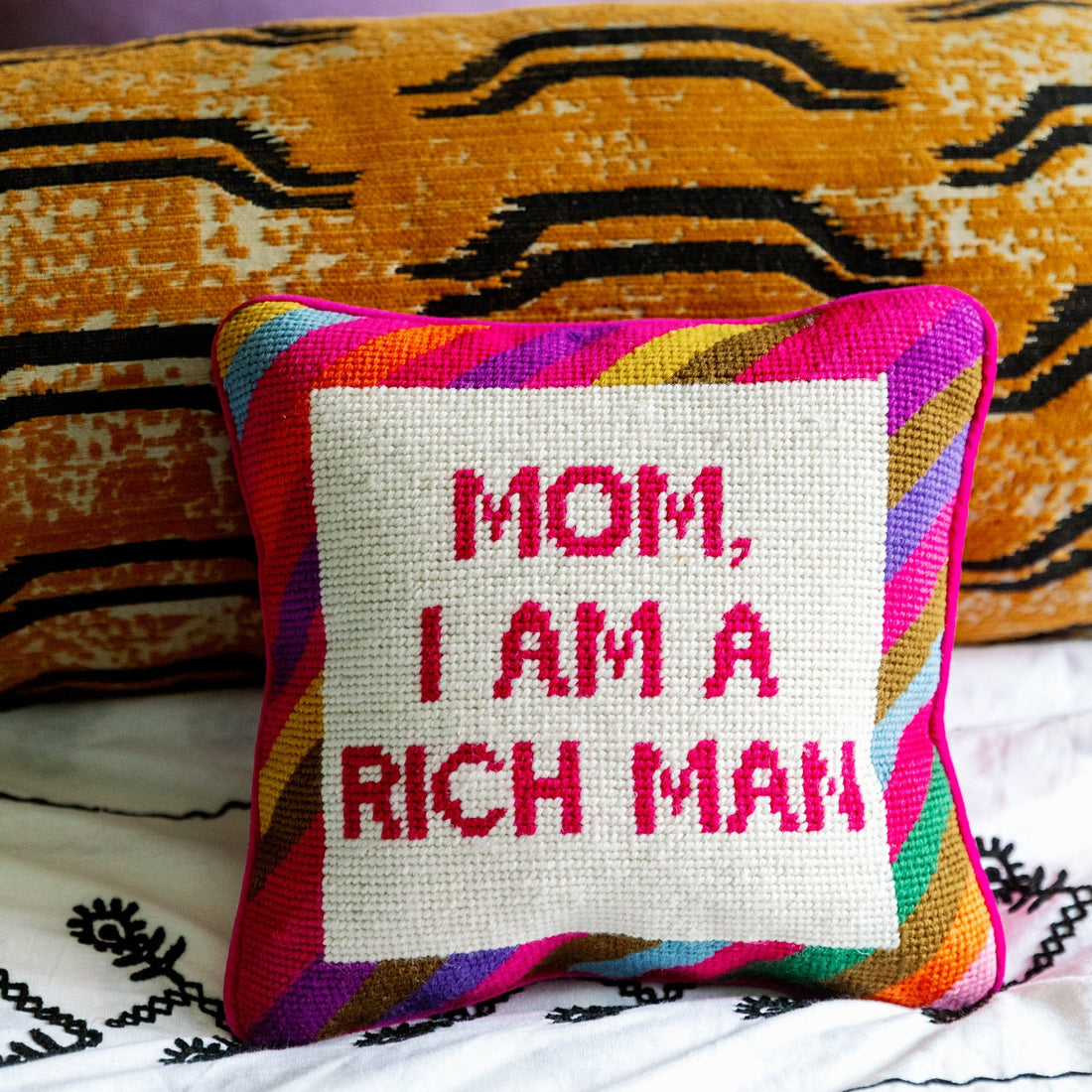 Rich Man Needlepoint Pillow
