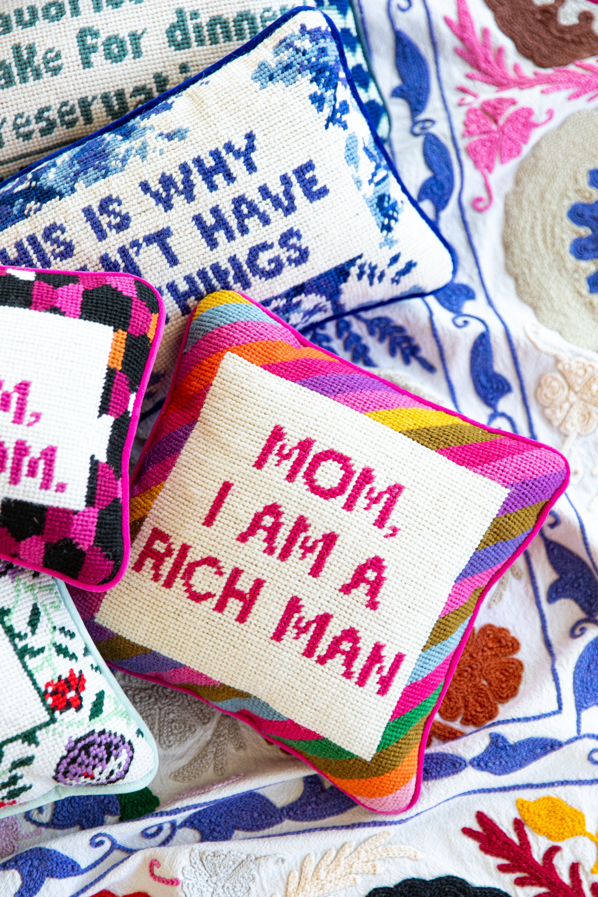 Rich Man Needlepoint Pillow
