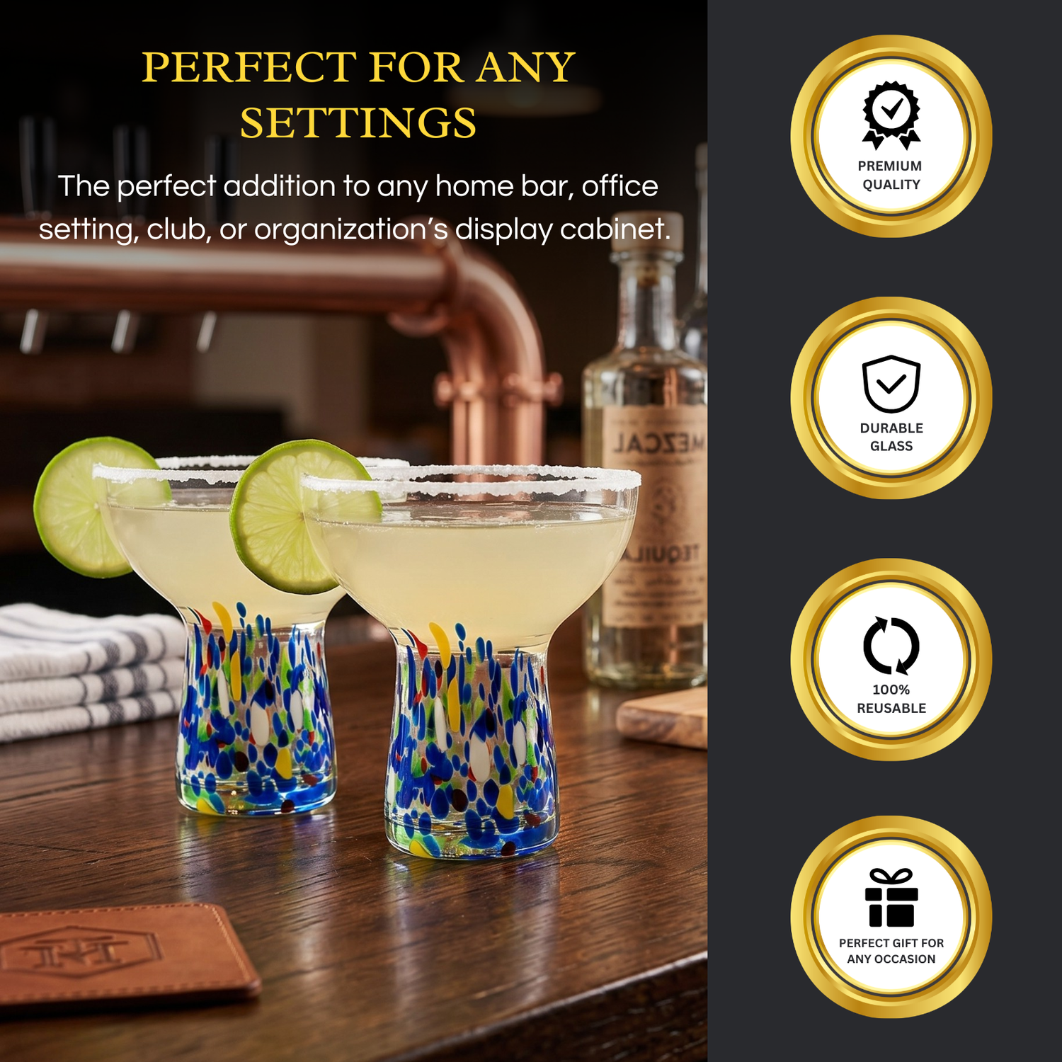 Stemless Margarita Glass Set Of 2 14OZ Luxury Hand Blown Confetti Margaritas For Cocktails Water Win