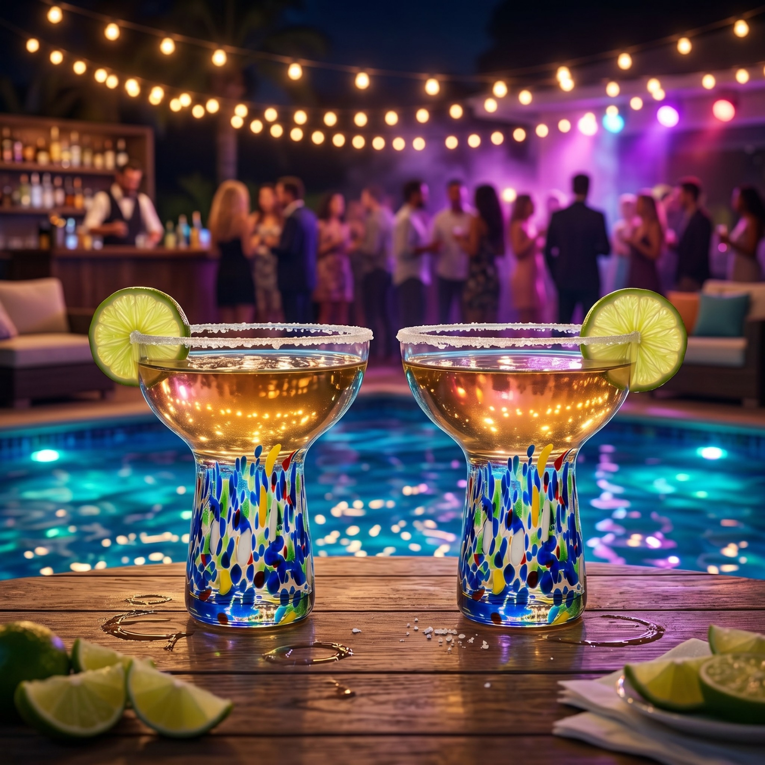 Stemless Margarita Glass Set Of 2 14OZ Luxury Hand Blown Confetti Margaritas For Cocktails Water Win