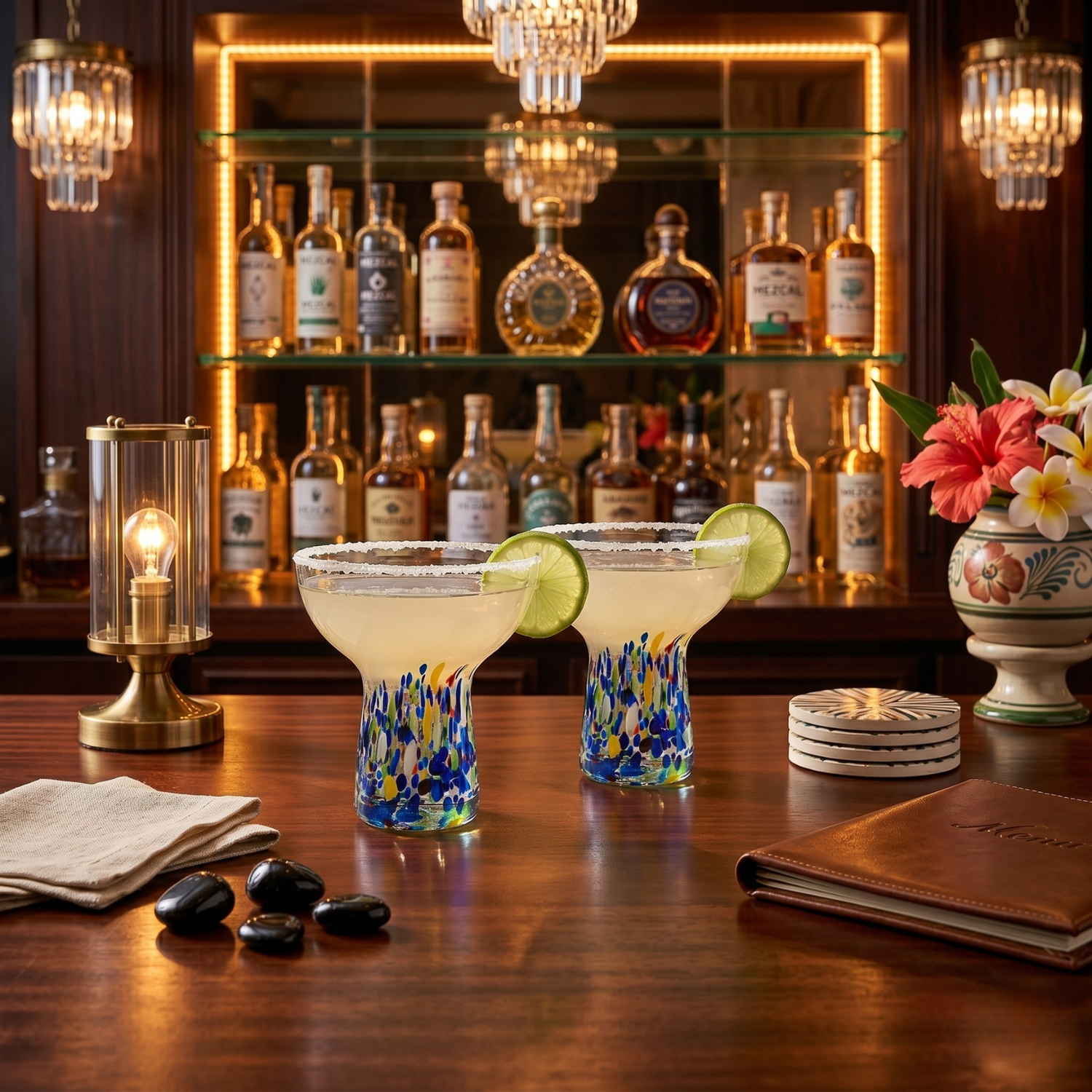 Stemless Margarita Glass Set Of 2 14OZ Luxury Hand Blown Confetti Margaritas For Cocktails Water Win