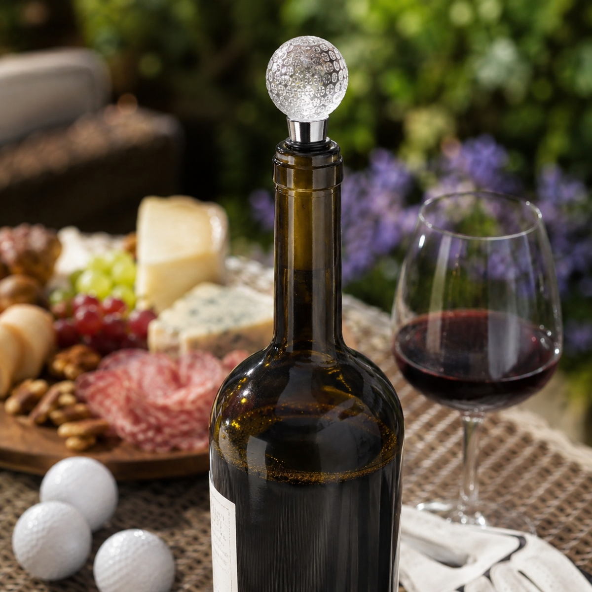 Golf Ball Wine Champagne Bottle Stopper Mouth Blown Lead Free Clear Glass Stopper Novelty Glassware