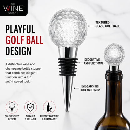 Golf Ball Wine Champagne Bottle Stopper Mouth Blown Lead Free Clear Glass Stopper Novelty Glassware