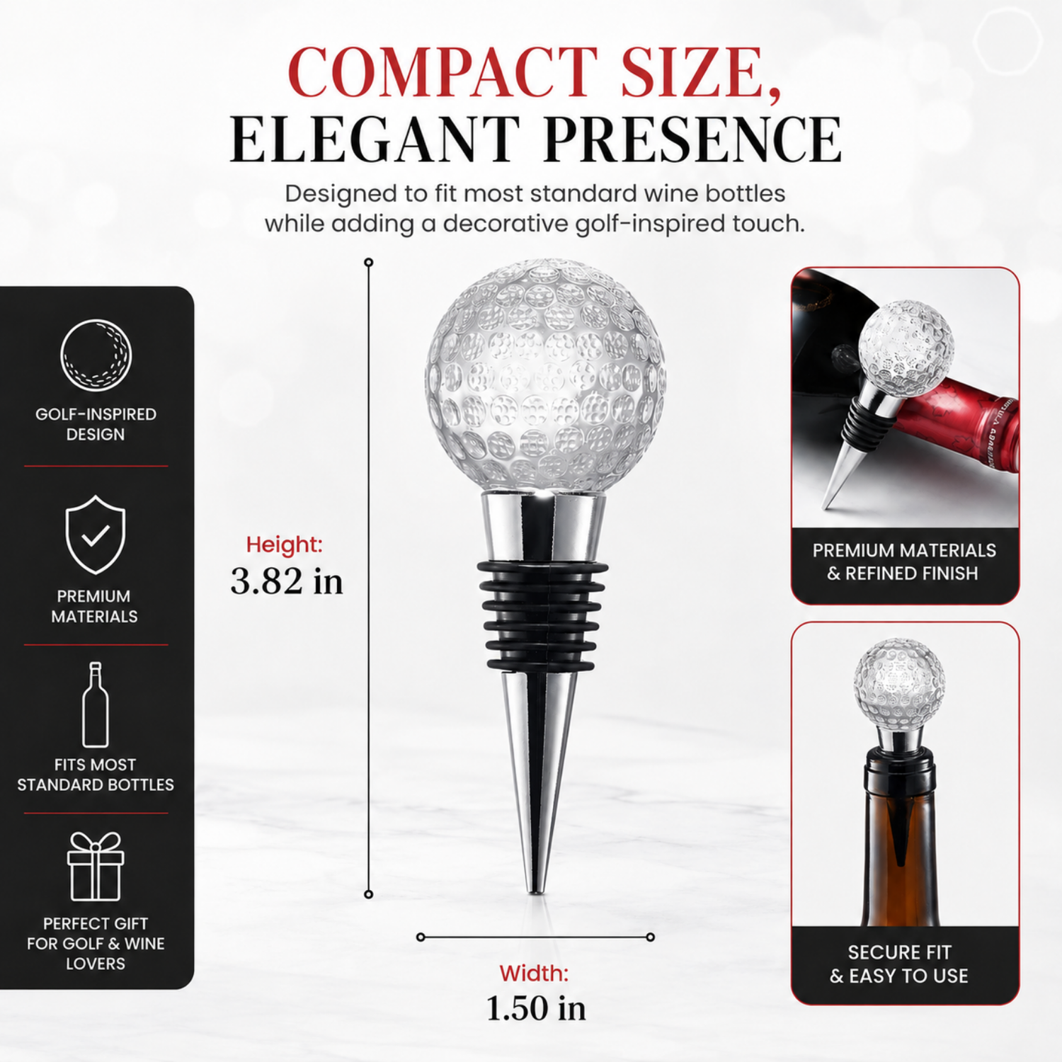 Golf Ball Wine Champagne Bottle Stopper Mouth Blown Lead Free Clear Glass Stopper Novelty Glassware