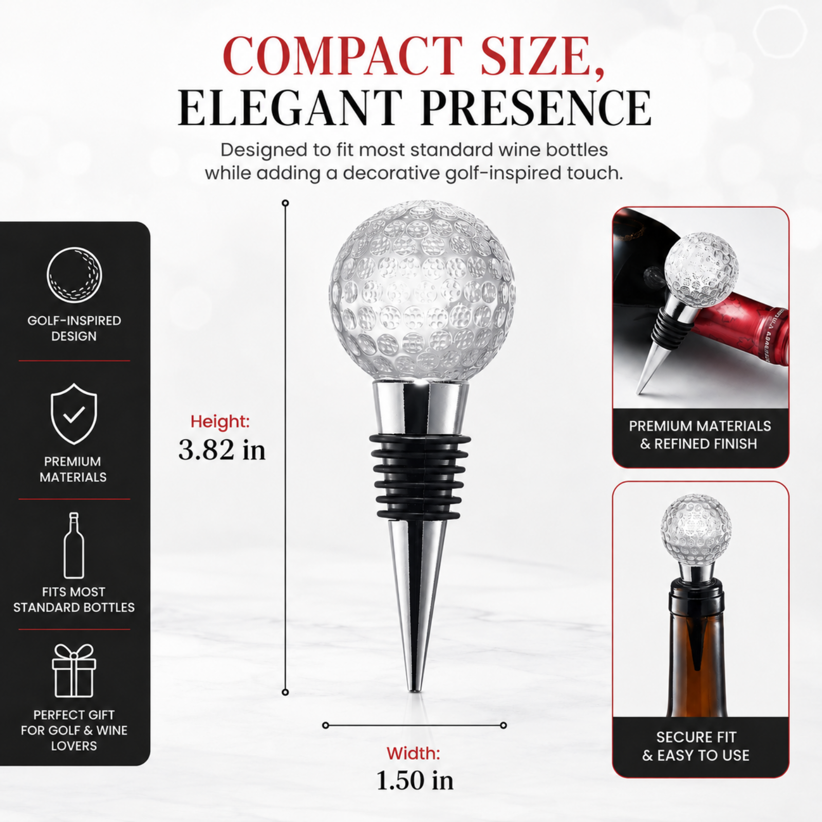Golf Ball Wine Champagne Bottle Stopper Mouth Blown Lead Free Clear Glass Stopper Novelty Glassware