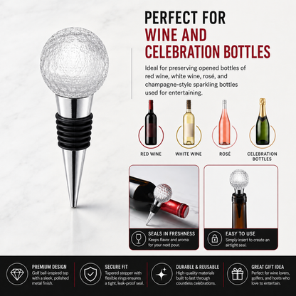 Golf Ball Wine Champagne Bottle Stopper Mouth Blown Lead Free Clear Glass Stopper Novelty Glassware