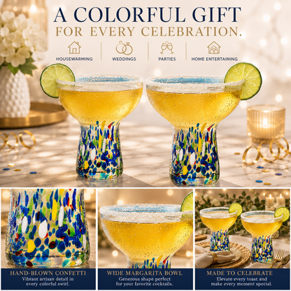 Stemless Margarita Glass Set Of 2 14OZ Luxury Hand Blown Confetti Margaritas For Cocktails Water Win