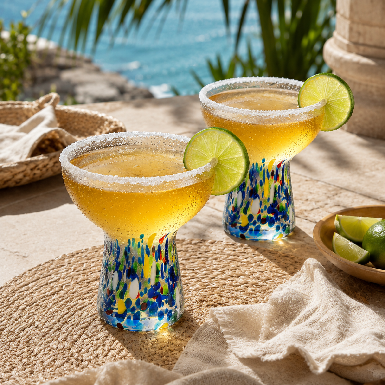Stemless Margarita Glass Set Of 2 14OZ Luxury Hand Blown Confetti Margaritas For Cocktails Water Win
