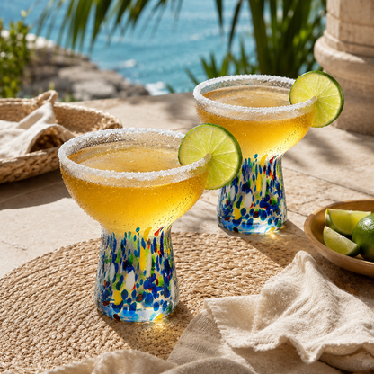 Stemless Margarita Glass Set Of 2 14OZ Luxury Hand Blown Confetti Margaritas For Cocktails Water Win