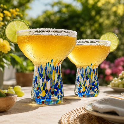 Stemless Margarita Glass Set Of 2 14OZ Luxury Hand Blown Confetti Margaritas For Cocktails Water Win