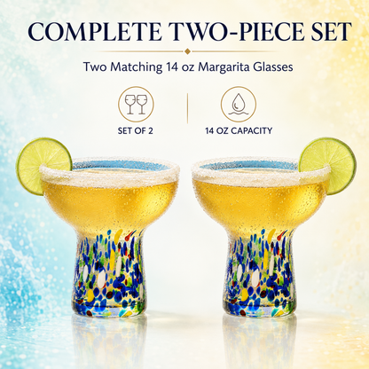 Stemless Margarita Glass Set Of 2 14OZ Luxury Hand Blown Confetti Margaritas For Cocktails Water Win