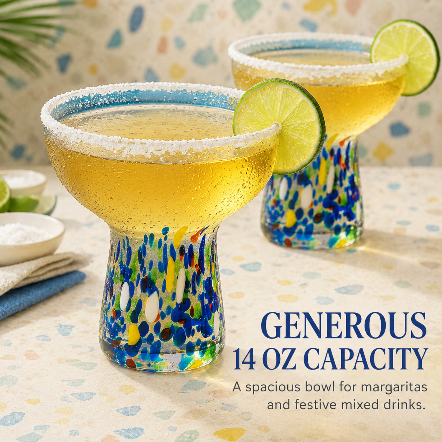 Stemless Margarita Glass Set Of 2 14OZ Luxury Hand Blown Confetti Margaritas For Cocktails Water Win
