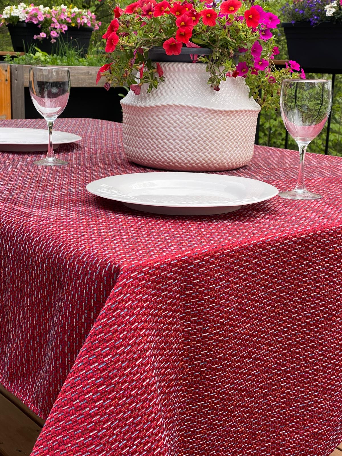 Textured red tablecloth