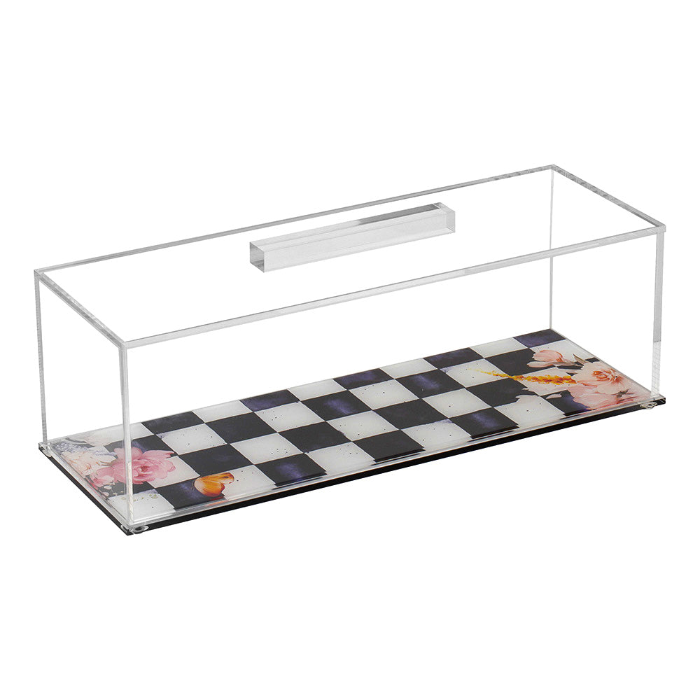 Lucite Black Chic Checkered Rectangle Cake Dome