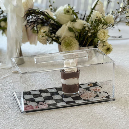 Lucite Black Chic Checkered Rectangle Cake Dome